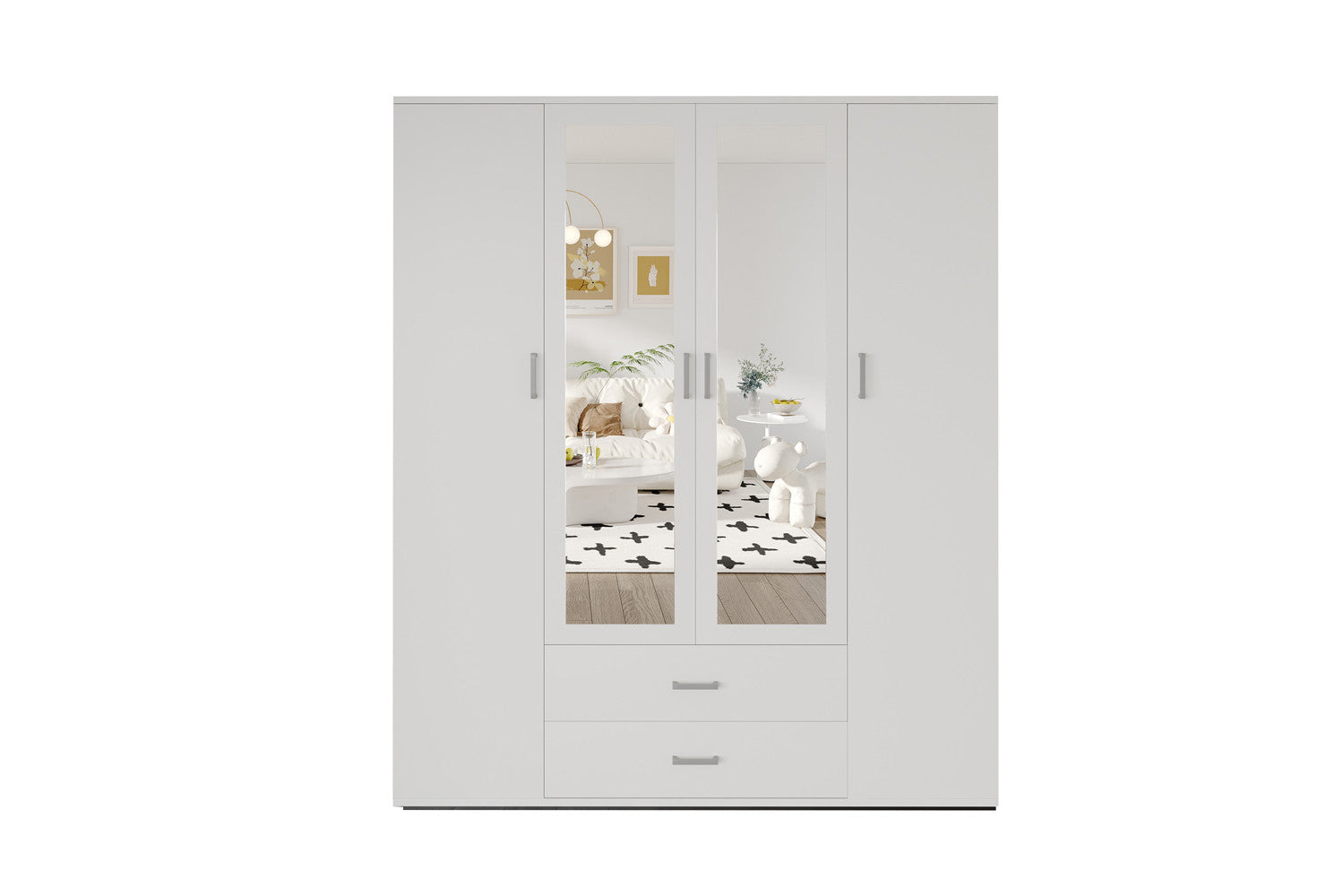 Kleerkast 'Marc' 4 deuren met 2 spiegels Wit