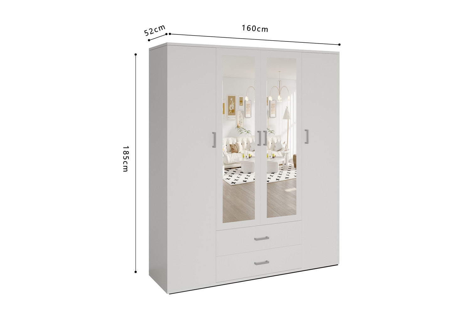 Kleerkast 'Marc' 4 deuren met 2 spiegels Wit