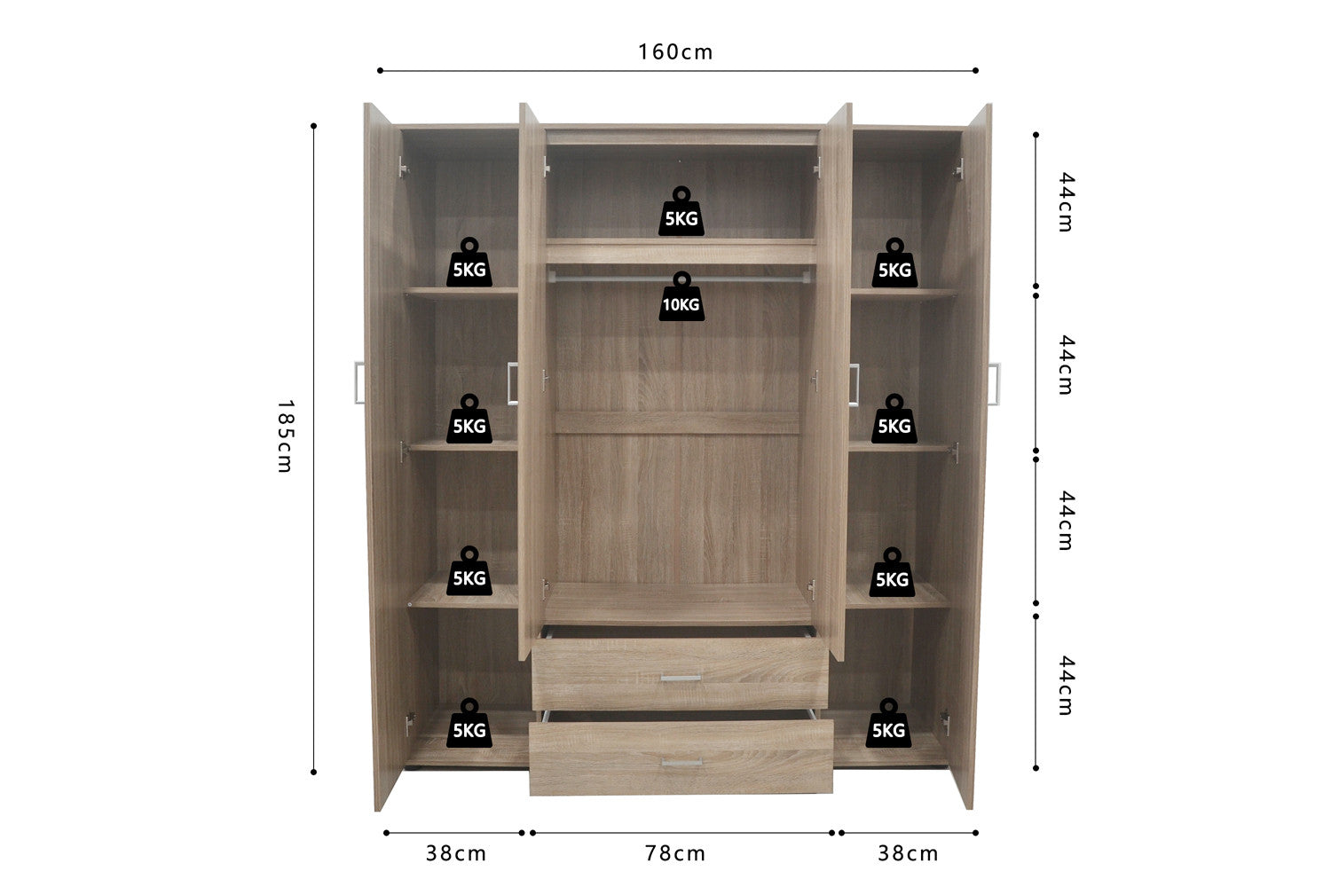 Kleerkast 'Marc' 4 deuren met 2 spiegels Sonoma