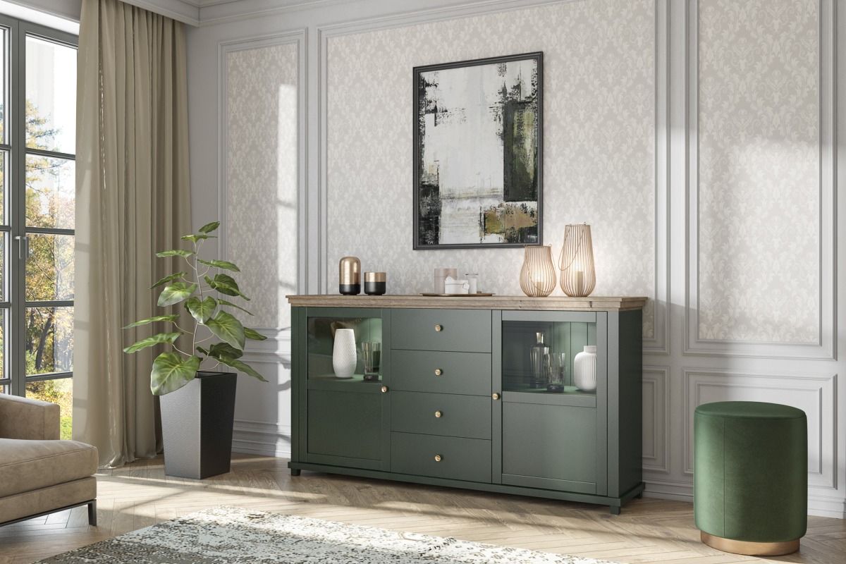 Image of Dressoir Evora 2D4S - Groen - 181x93x42cm. Elegante dressoir die jouw interieur een aparte toets geeft....