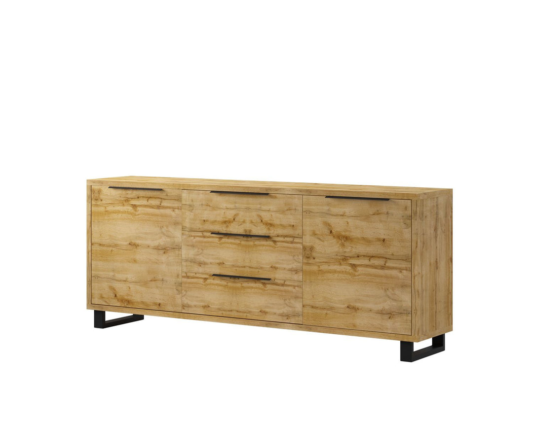 Image of Dressoir Halle - Donkere Eik - 200x85x45cm. Beschikt over 2 draaideuren en 3 laden en heeft als kleur beige/bruin een passende kleur bij iede...