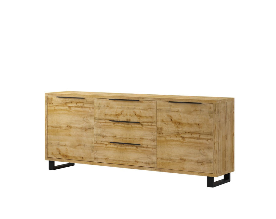 Image of Dressoir Halle - Donkere Eik - 200x85x45cm. Beschikt over 2 draaideuren en 3 laden en heeft als kleur beige/bruin een passende kleur bij iede...