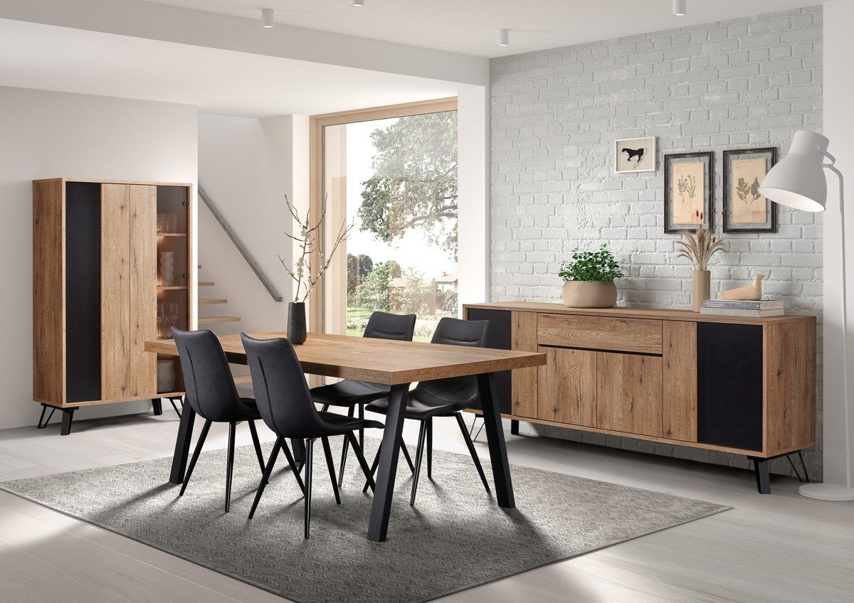 Image of GBO - Eetkamer Phenix - 3-delige set - Eik/Zwart. Eetkamer Phenix is een eetkamer van Belgisc...