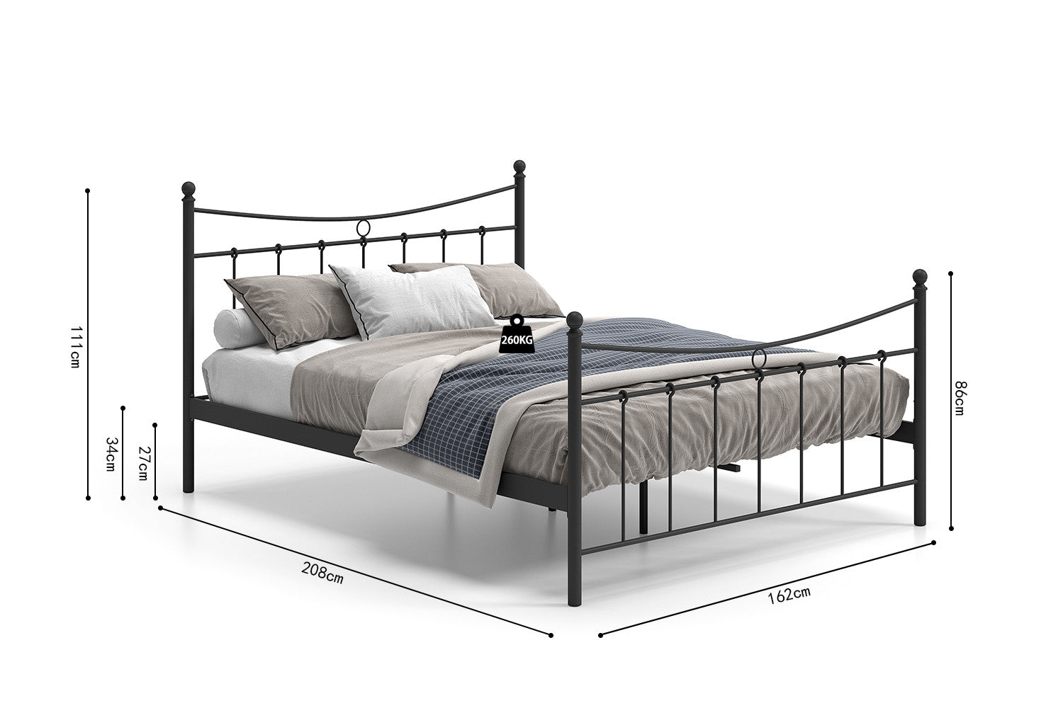 Tweepersoonsbed 'Sacha' 160x200 met lattenbodem Zwart