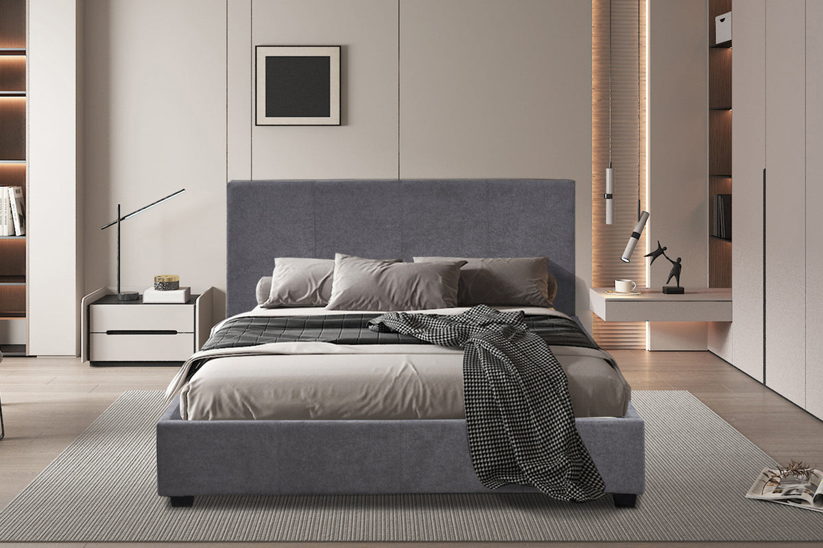 Rousseau - Tweepersoonsbed Roma - 140x200 met lattenbodem Stof Grijs - 92 x 150 x 218 cm
