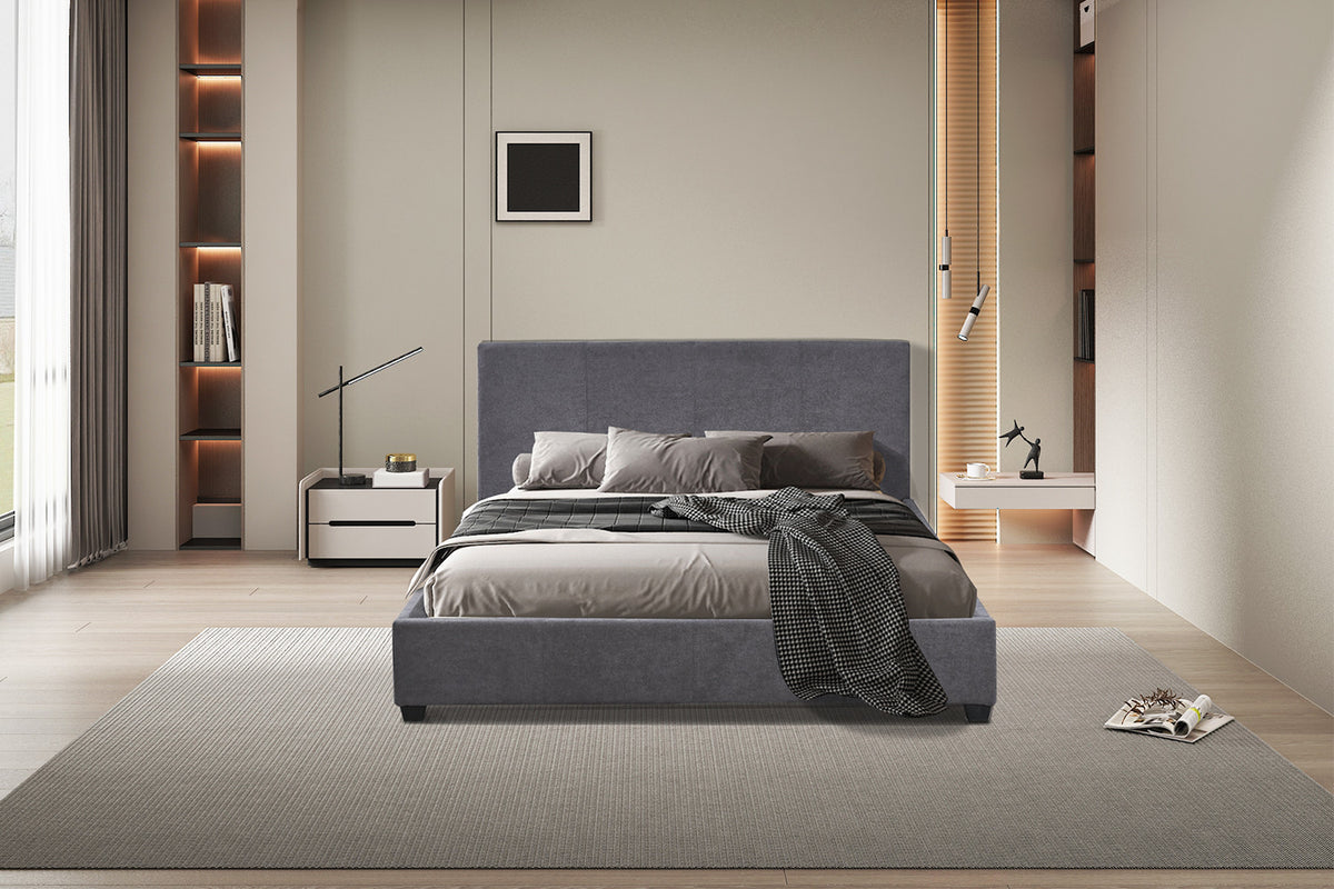 Rousseau - Tweepersoonsbed Roma - 140x200 met lattenbodem Stof Grijs - 92 x 150 x 218 cm