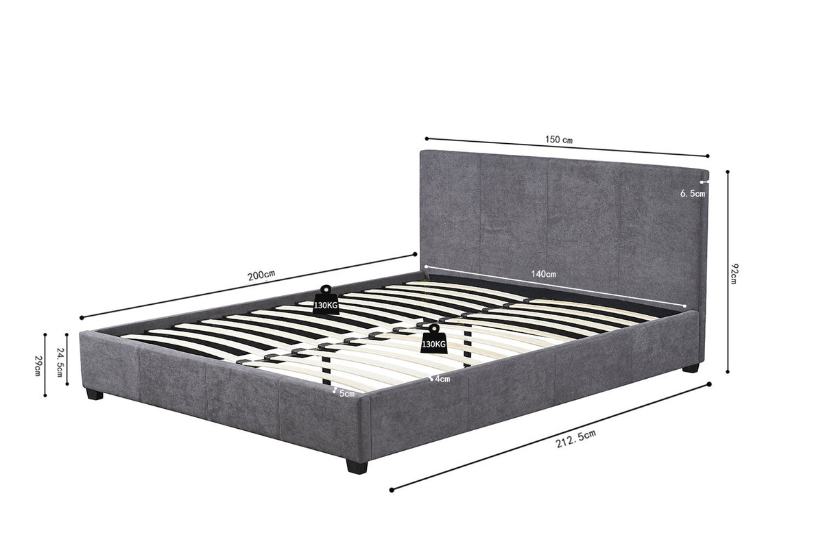 Rousseau - Tweepersoonsbed Roma - 140x200 met lattenbodem Stof Grijs - 92 x 150 x 218 cm