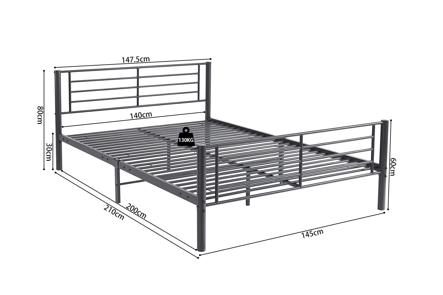 Rousseau - Bed Sammy - Metaal Donkergrijs - 140x200 cm