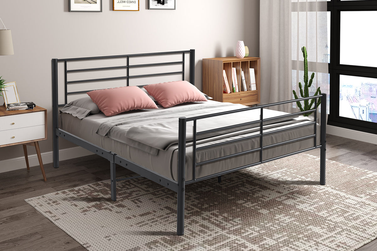 Rousseau - Lit double Sammy 160x200 - Métal Gris foncé - 80 x 167.5 x 210 cm