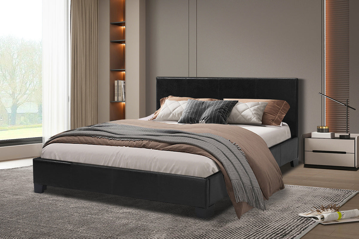 Rousseau - Tweepersoonsbed Roma - 160x200 met lattenbodem PU Zwart - 92 x 170 x 218 cm