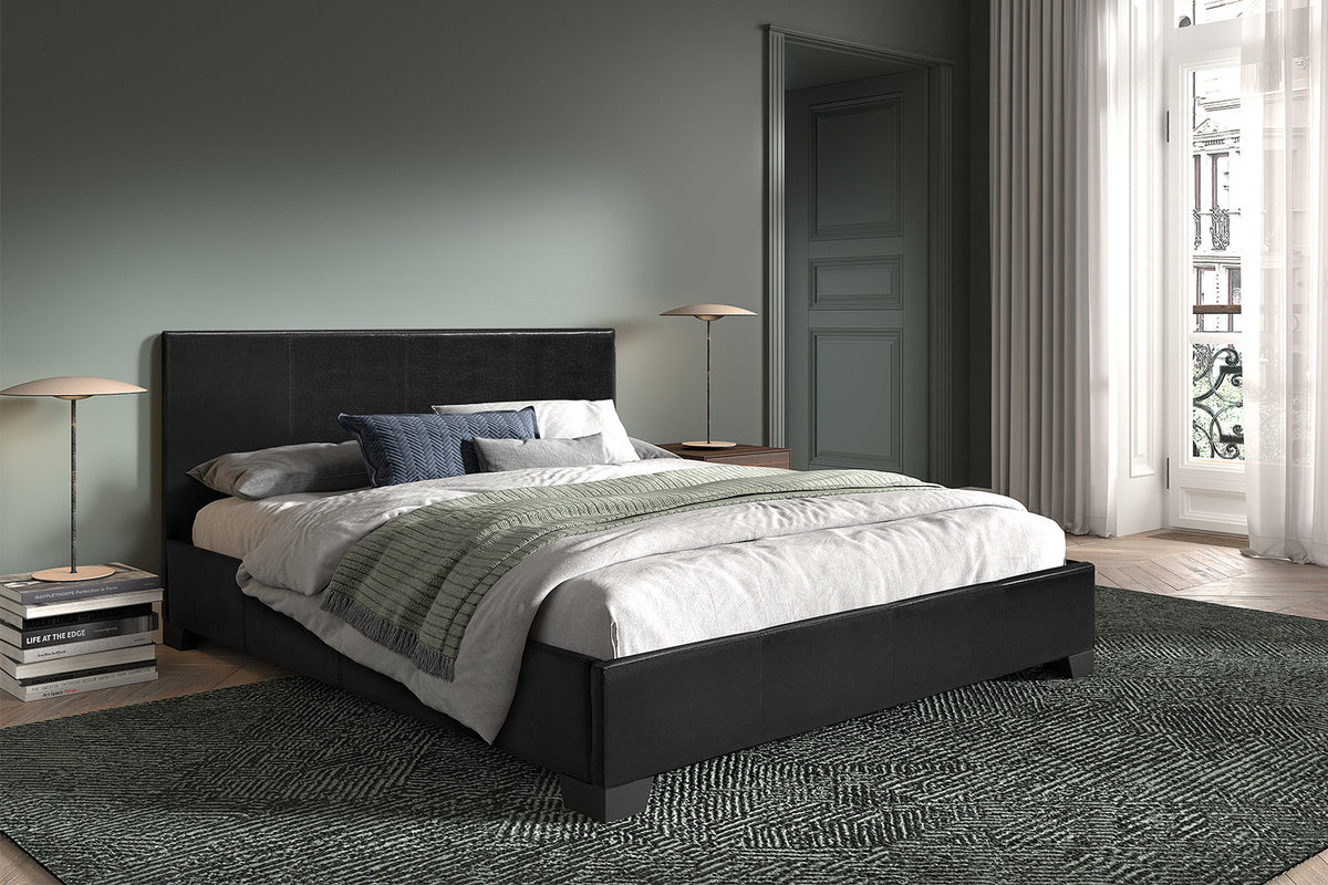 Rousseau - Tweepersoonsbed Roma - 160x200 met lattenbodem PU Zwart - 92 x 170 x 218 cm