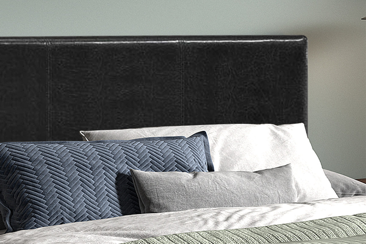 Rousseau - Lit double Roma - 160x200 avec sommier Similicuir PU Noir - 92 x 170 x 218 cm