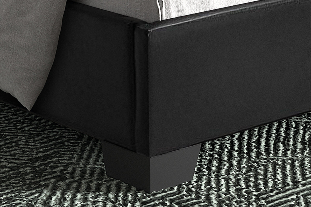 Rousseau - Lit double Roma - 160x200 avec sommier Similicuir PU Noir - 92 x 170 x 218 cm
