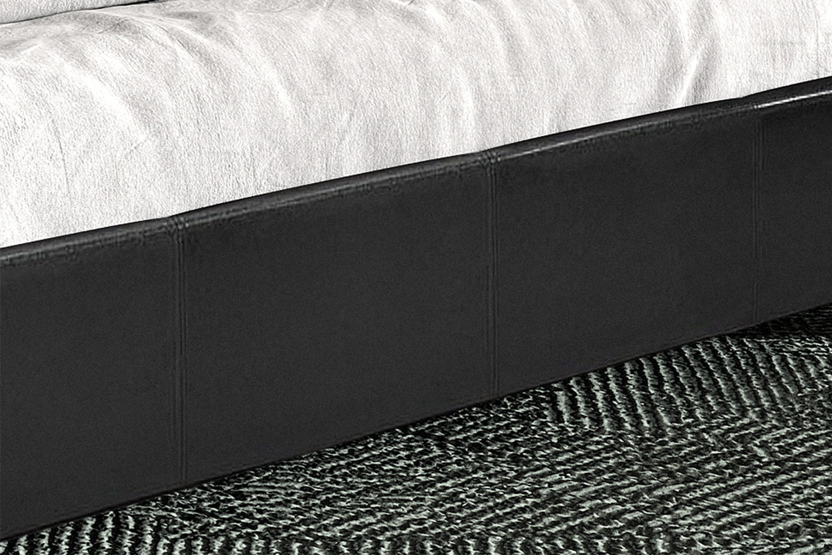 Rousseau - Lit double Roma - 160x200 avec sommier Similicuir PU Noir - 92 x 170 x 218 cm