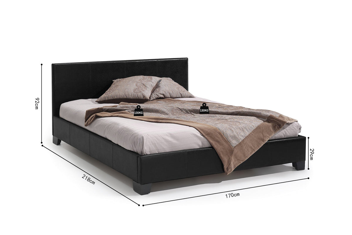 Rousseau - Lit double Roma - 160x200 avec sommier Similicuir PU Noir - 92 x 170 x 218 cm