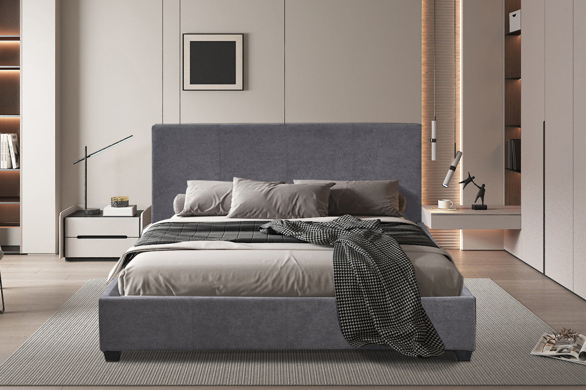 Rousseau - Tweepersoonsbed Roma - 160x200 met lattenbodem Stof Grijs - 92 x 170 x 218 cm