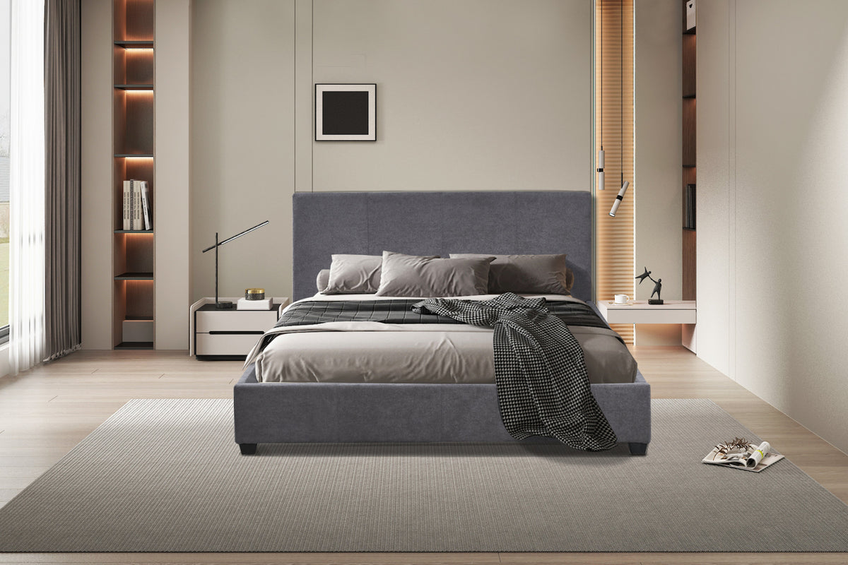 Rousseau - Tweepersoonsbed Roma - 160x200 met lattenbodem Stof Grijs - 92 x 170 x 218 cm