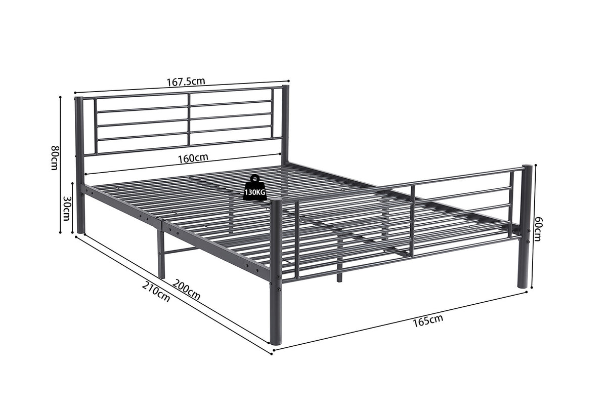 Rousseau - Lit double Sammy 160x200 - Métal Gris foncé - 80 x 167.5 x 210 cm