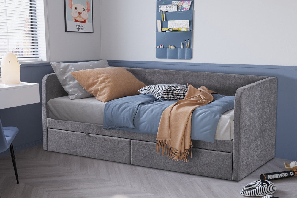 Rousseau - Eenpersoonsbed Parma - Stof - Grijs - 90x200 cm