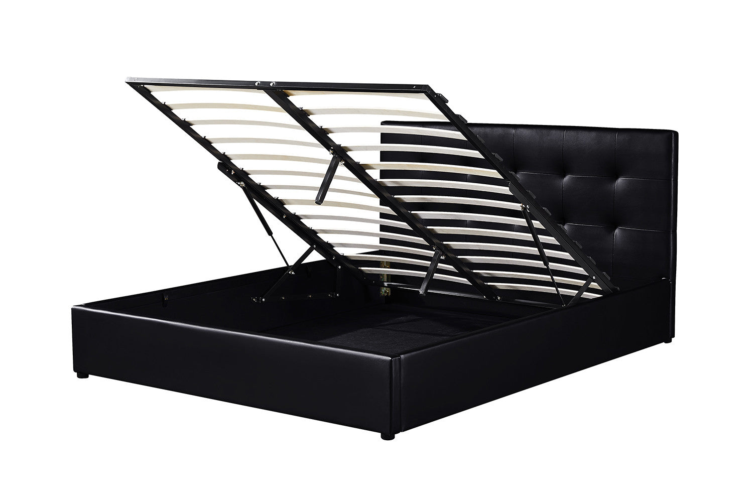 Tweepersoonsbed 'Porto' 160x200 met lattenbodem PU Zwart en opbergkoffer