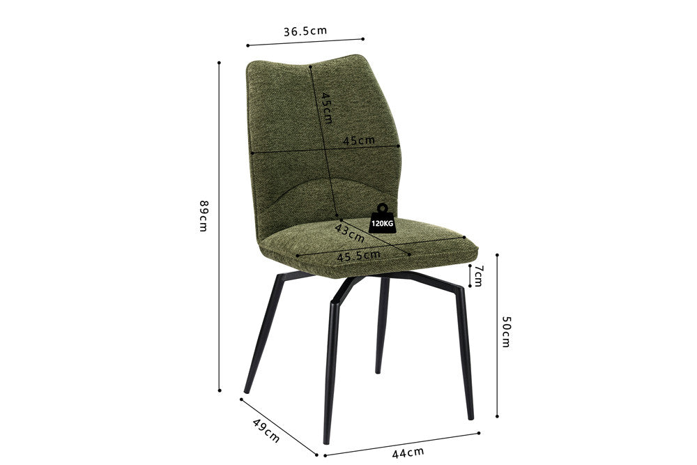 Rousseau - Chaise de salle à manger Lara - Pivotante Tissu Vert - 89 x 45.5 x 60 cm