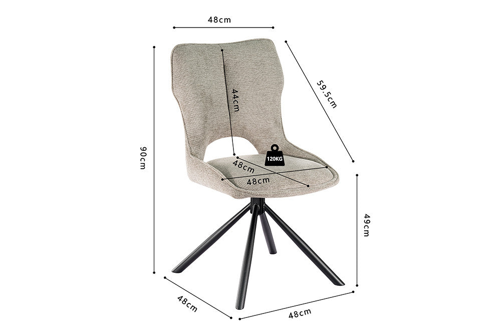 Rousseau - Stoel Mori - Draaibaar - Stof Lichtgrijs - H 90 x W 48 x D 59.5 cm