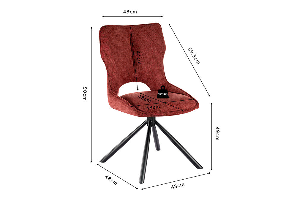 Rousseau - Eetkamerstoel Mori - Draaibaar Stof Rood - 90 x 48 x 59.5 cm