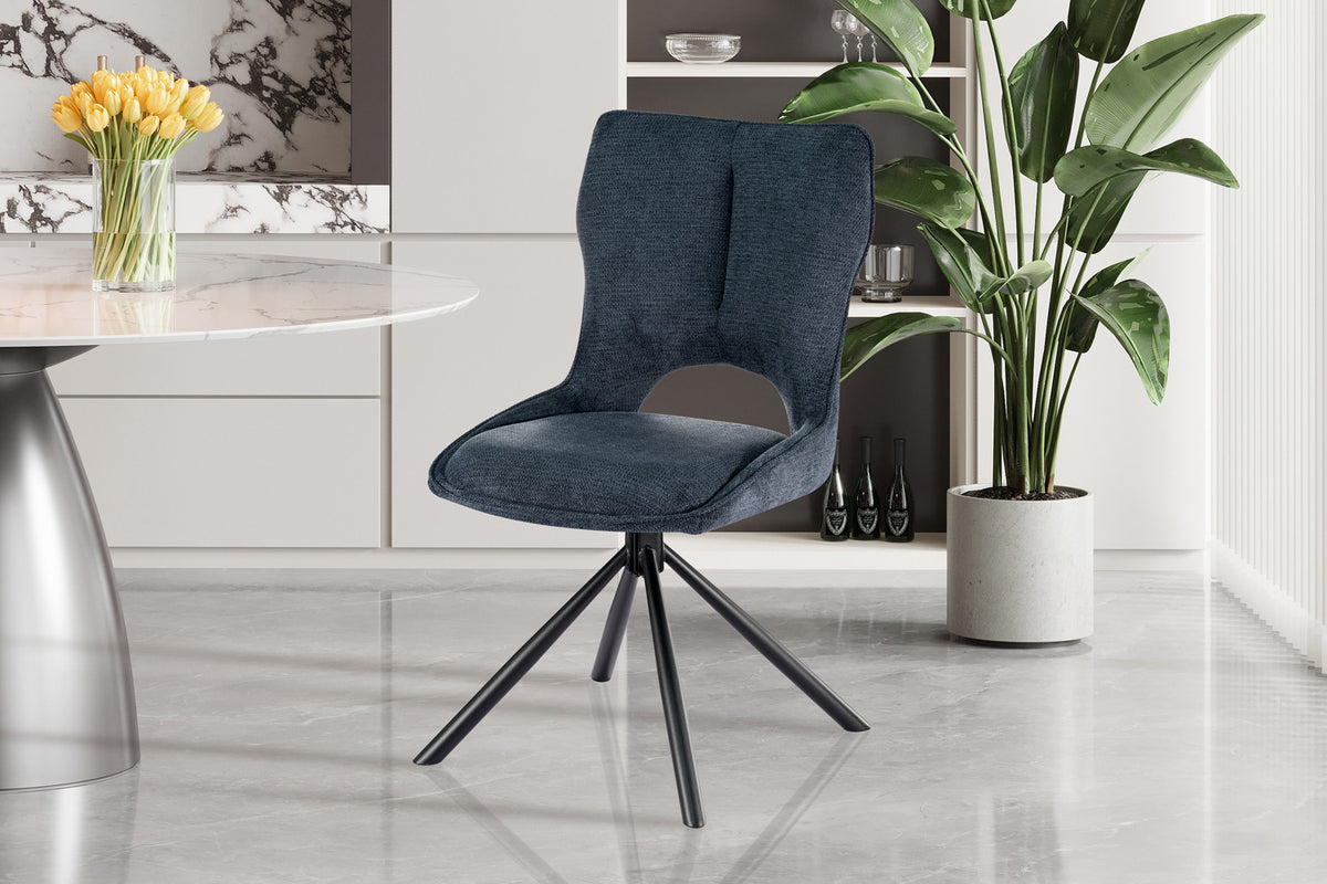 Rousseau - Eetkamerstoel Mori - Draaibaar Stof Blauw - 90 x 48 x 59.5 cm