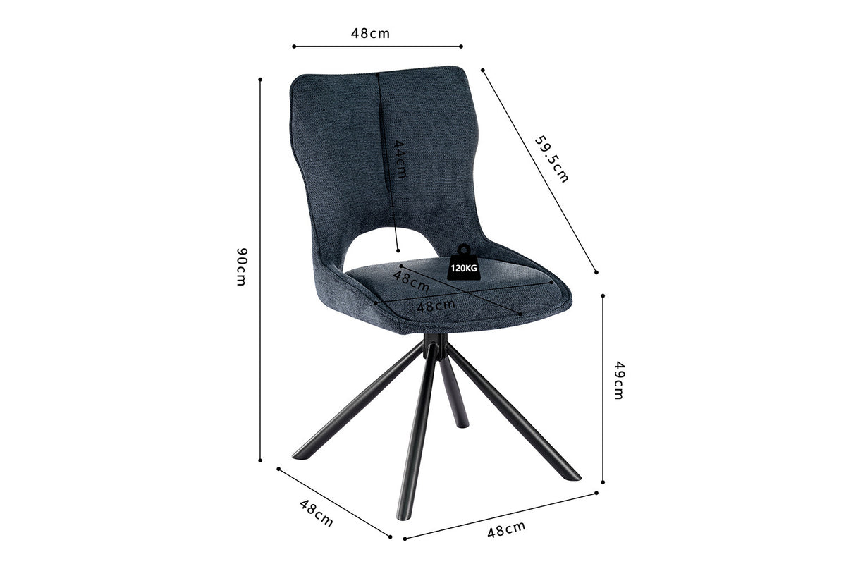 Rousseau - Eetkamerstoel Mori - Draaibaar Stof Blauw - 90 x 48 x 59.5 cm