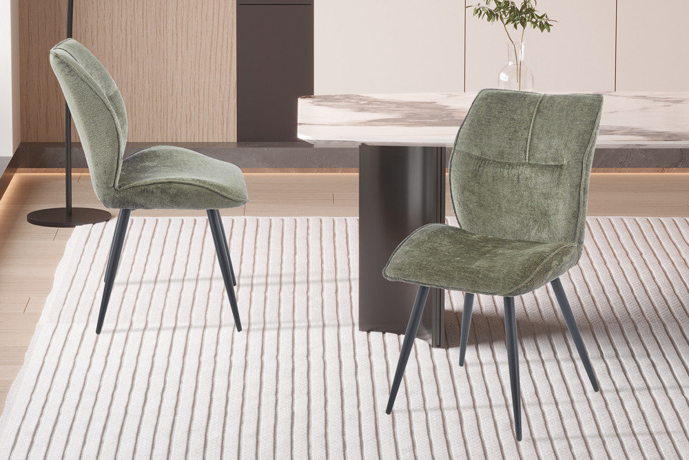 Rousseau - Chaise de salle à manger Faye - Tissu Vert - 89 x 49 x 65 cm