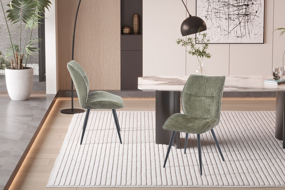 Rousseau - Chaise de salle à manger Faye - Tissu Vert - 89 x 49 x 65 cm