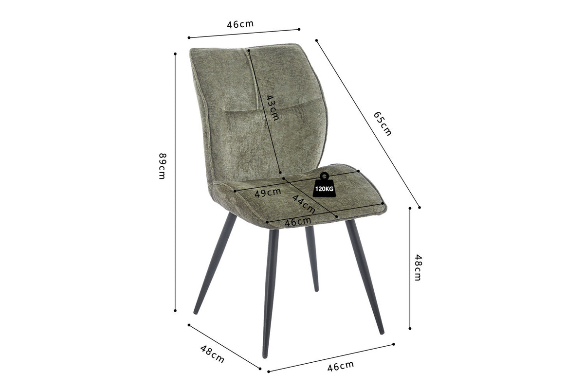Rousseau - Chaise de salle à manger Faye - Tissu Vert - 89 x 49 x 65 cm
