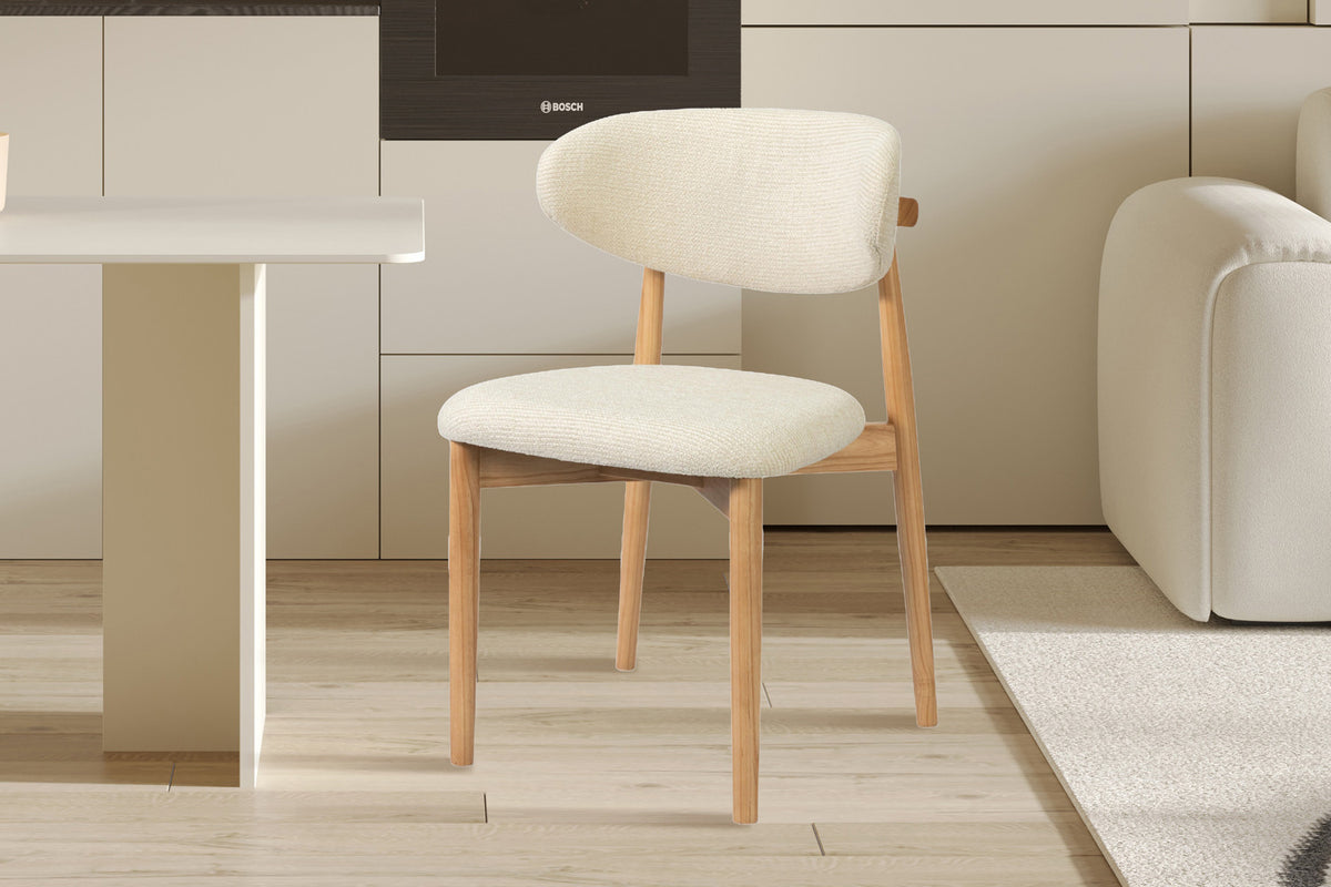 Rousseau - Chaise de salle à manger Clara - Frêne naturel - Tissu Beige - 80 x 50 x 56 cm