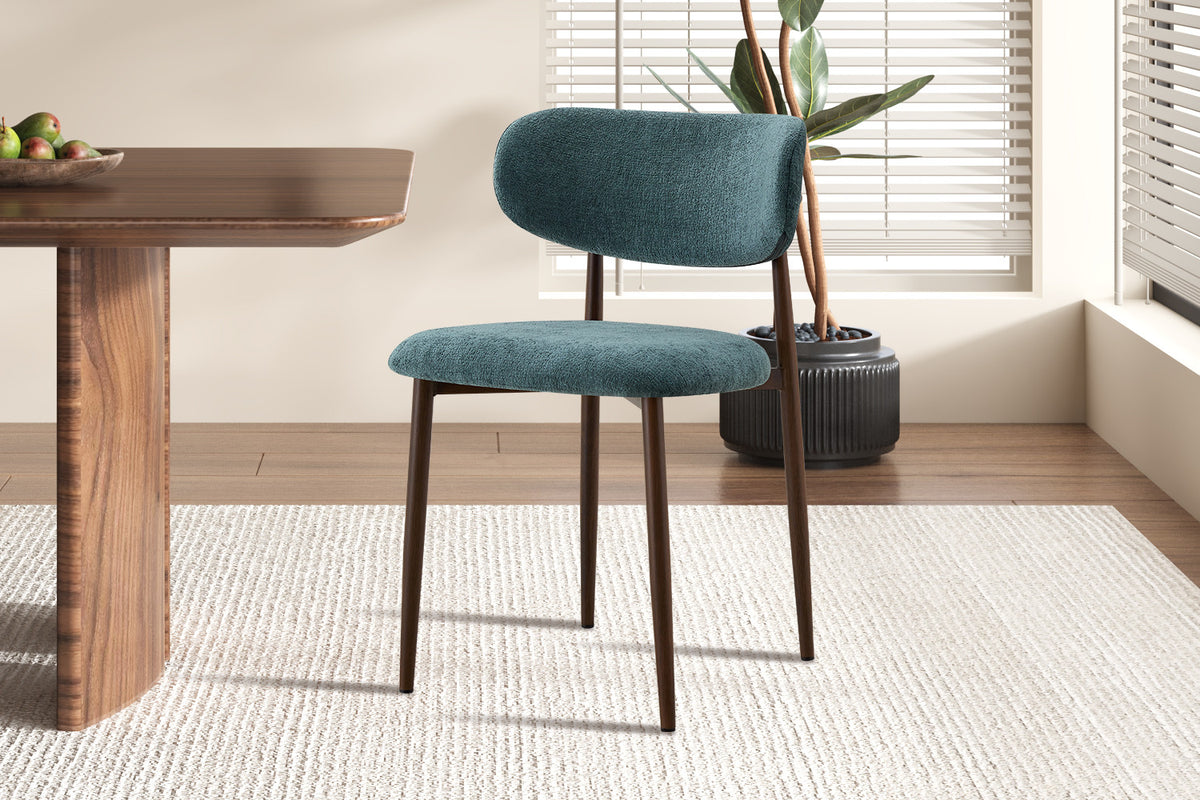 Rousseau - Chaise de salle à manger Nono - Noyer - Tissu - Bleu-vert - 78,5×48,5×53cm