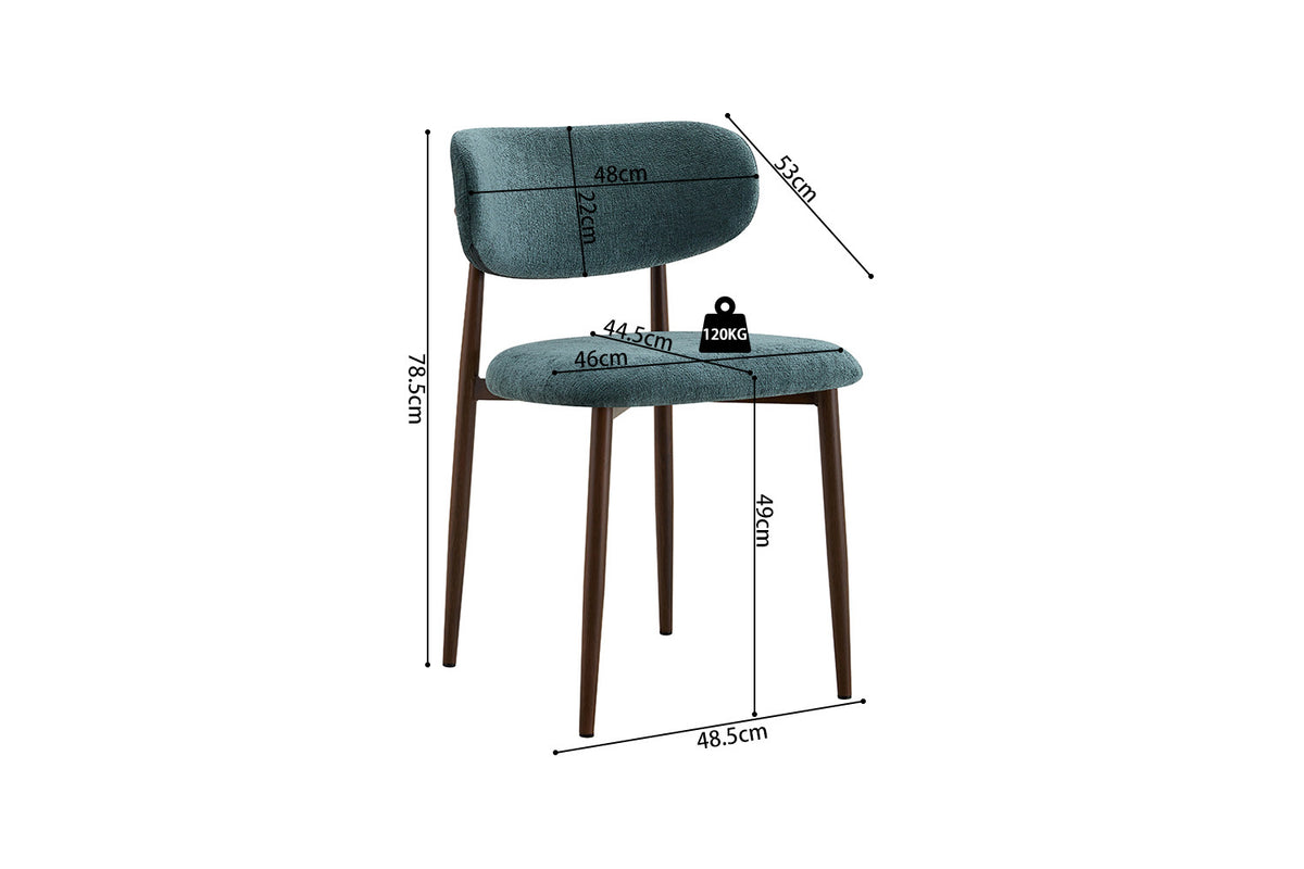 Rousseau - Chaise de salle à manger Nono - Noyer - Tissu - Bleu-vert - 78,5×48,5×53cm