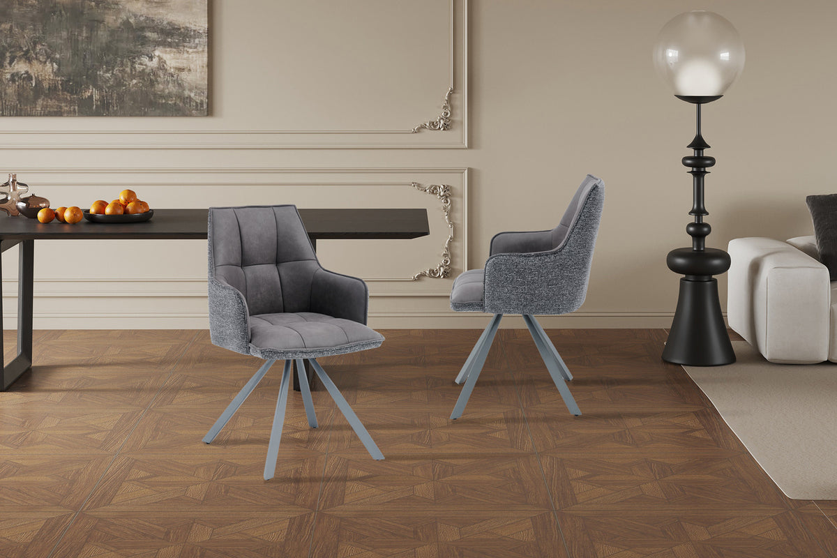 Rousseau - Chaise de salle à manger Solenne - Pivotante - Tissu Gris foncé - 88 x 55 x 62 cm