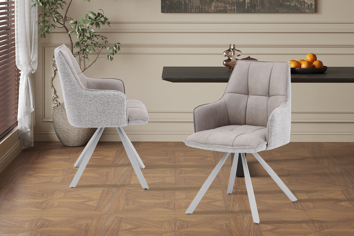 Rousseau - Chaise de salle à manger Solenne - Pivotante - Tissu Beige - 88 x 55 x 62 cm
