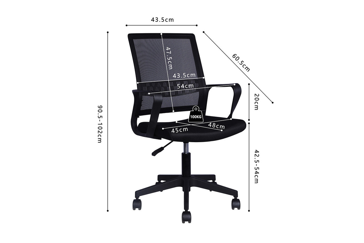 Rousseau - Chaise de bureau Dylan - Mesh Noir - 90.5/102 x 54 x 60.5 cm