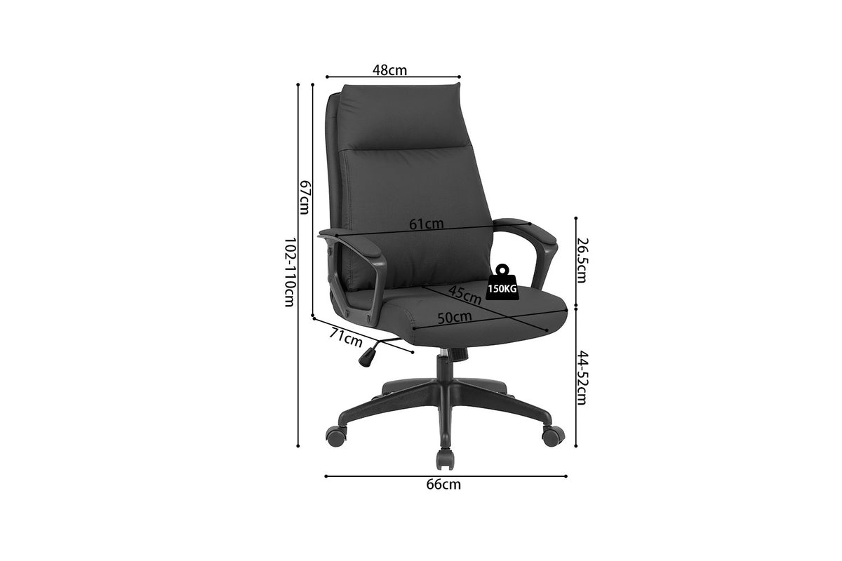 Rousseau - Chaise de bureau Samuel - PU/Nylon Noir - 102/110 x 66 x 71 cm