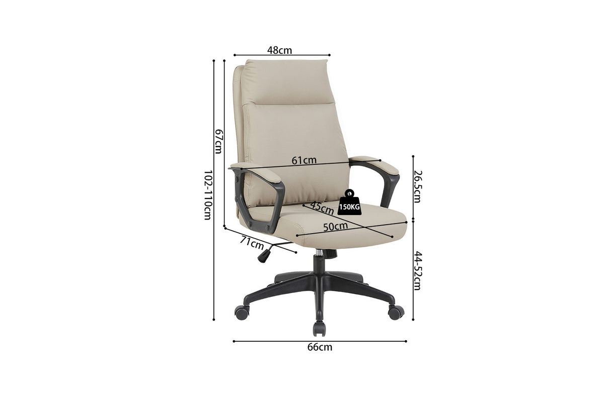 Rousseau - Chaise de bureau Samuel - PU/Nylon Beige - 102/110 x 66 x 71 cm