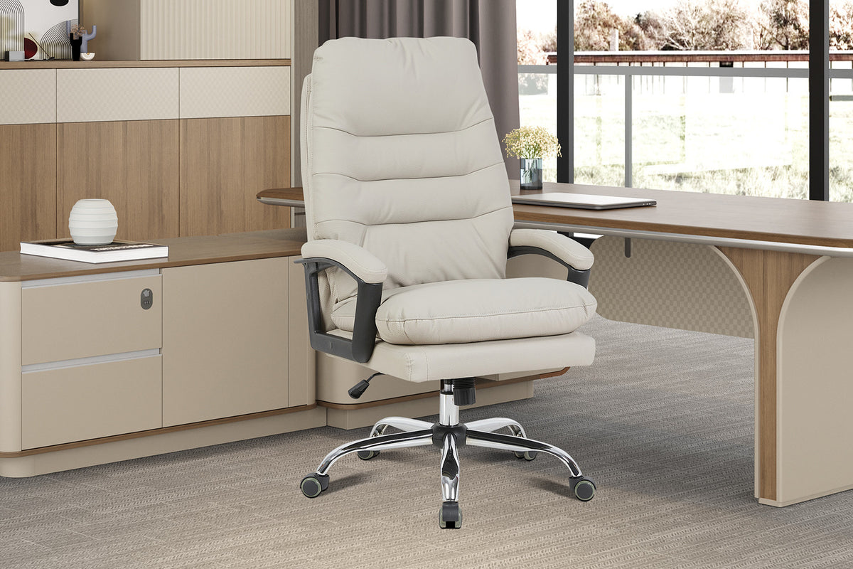 Rousseau - Chaise de bureau Daniel - PU Beige - 112/120 x 74 x 76 cm