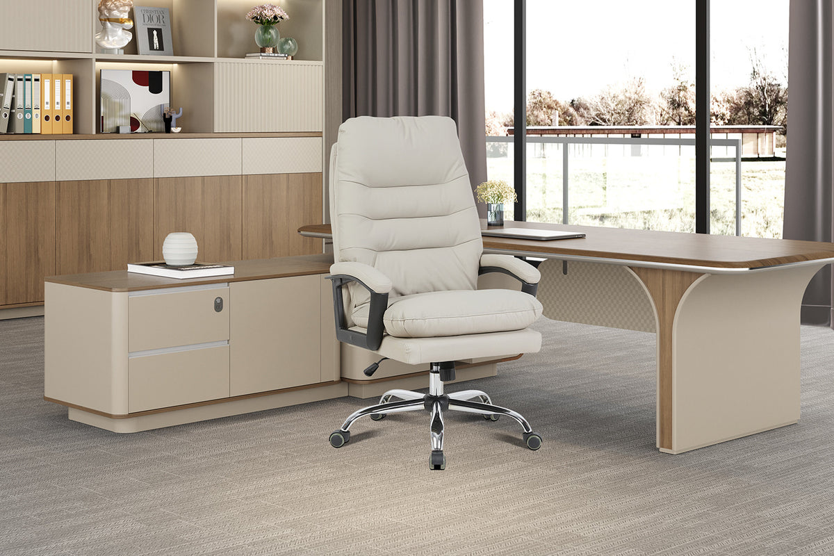 Rousseau - Chaise de bureau Daniel - PU Beige - 112/120 x 74 x 76 cm