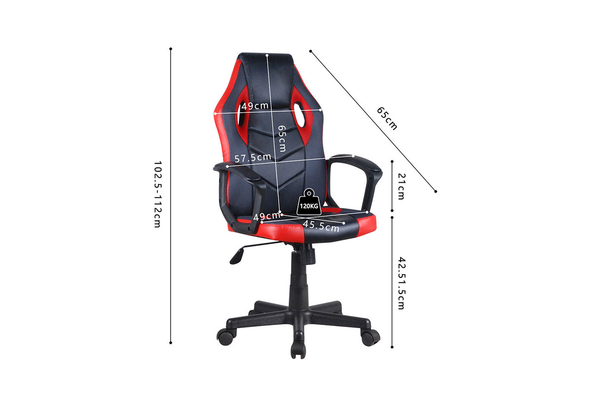 Rousseau - Chaise gaming Tiger - PU Noir/Rouge/Gris - 102.5/112 x 57.5 x 65 cm