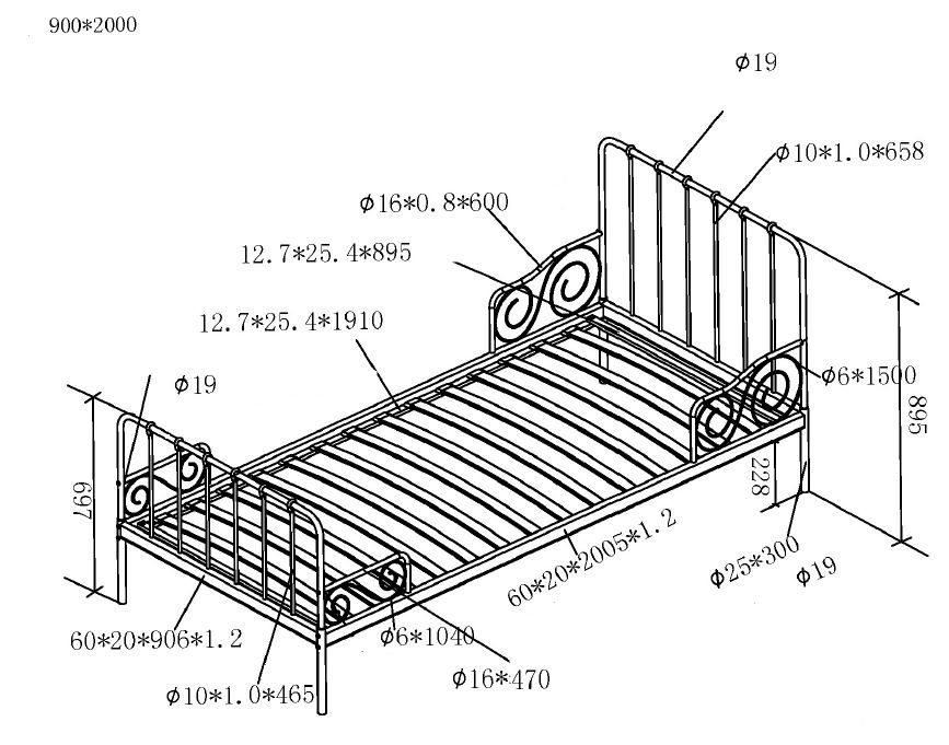 Vipack - Metalen bed ALICE - Wit - 90x200 cm