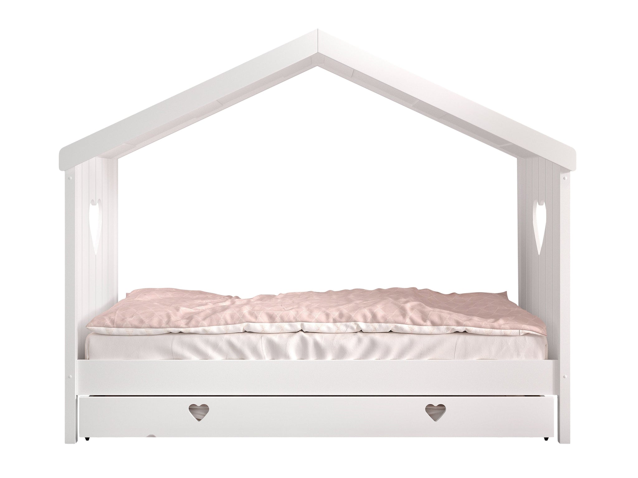 Cette combinaison AMORI se compose du lit cabane ouvert et du lit gigogne assorti.
