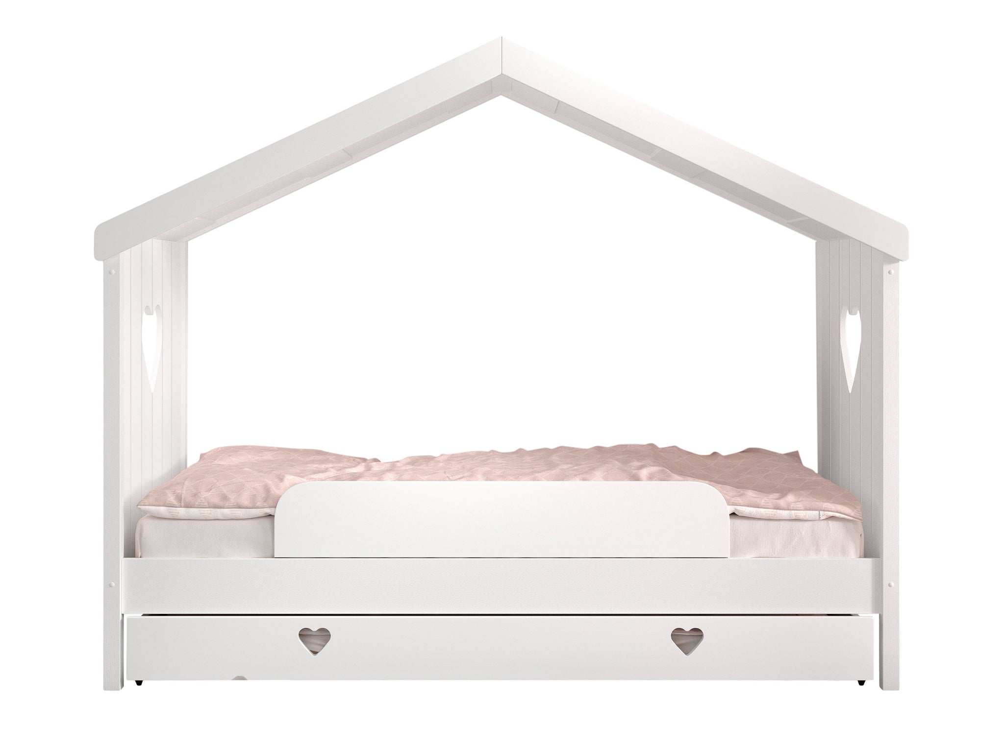 Cette combinaison AMORI se compose du lit-maison ouvert, du lit gigogne et de la protection antichute.
