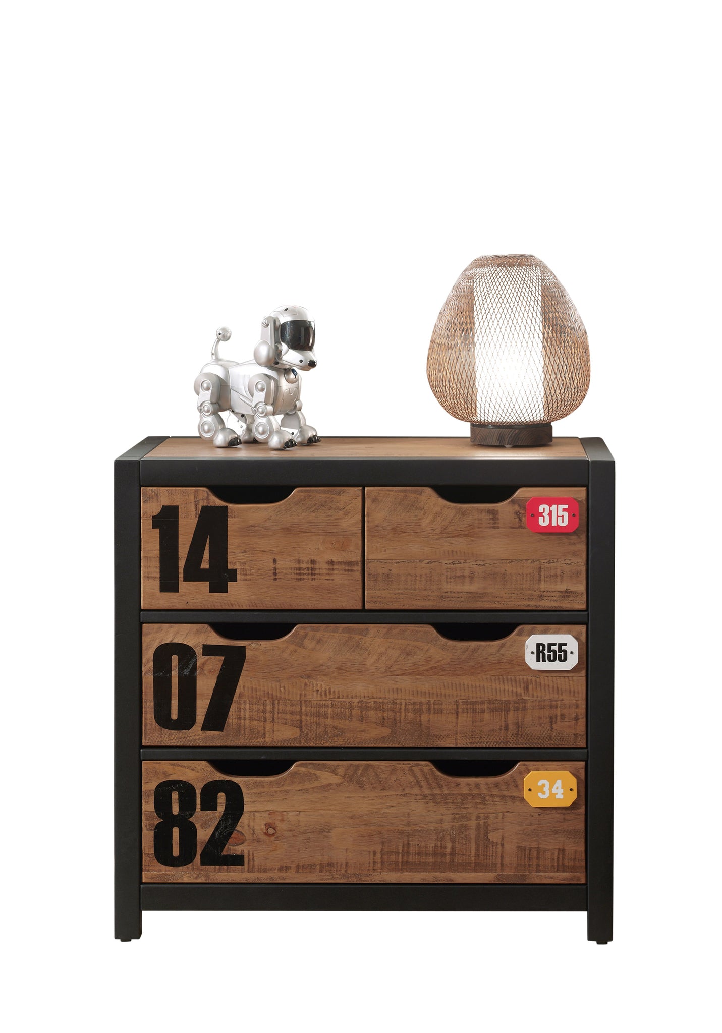 De ALEX-combinatie bestaat uit een bed (90 x 200 cm), een nachttafel, een uitschuifbed, een bureau, een 3-deurs kledingkast, een boekenkast en een kommode met 3 laden.