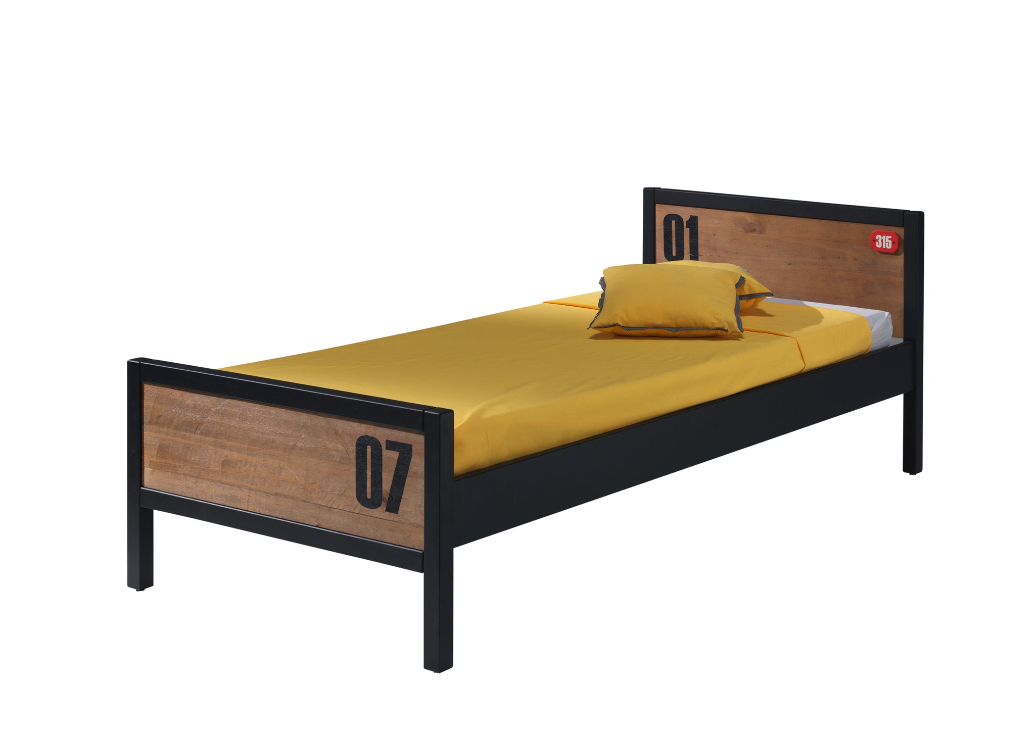 De ALEX-combinatie bestaat uit een bed (90 x 200 cm), een nachttafel, een uitschuifbed, een bureau, een 3-deurs kledingkast, een boekenkast en een kommode met 3 laden.