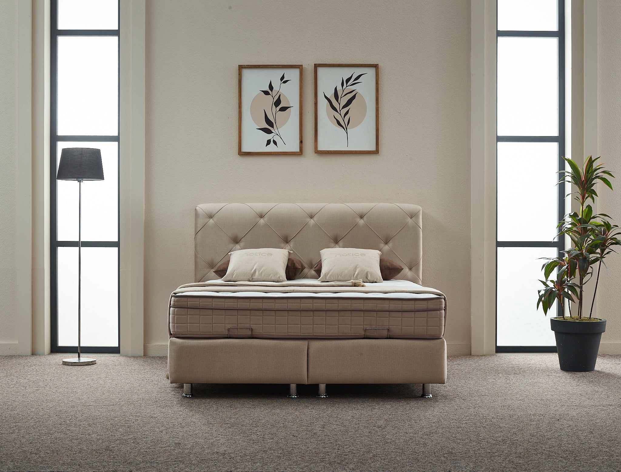 2BM - Boxspring Almi - Met opbergruimte - Stof - Taupe - 180x121x200cm