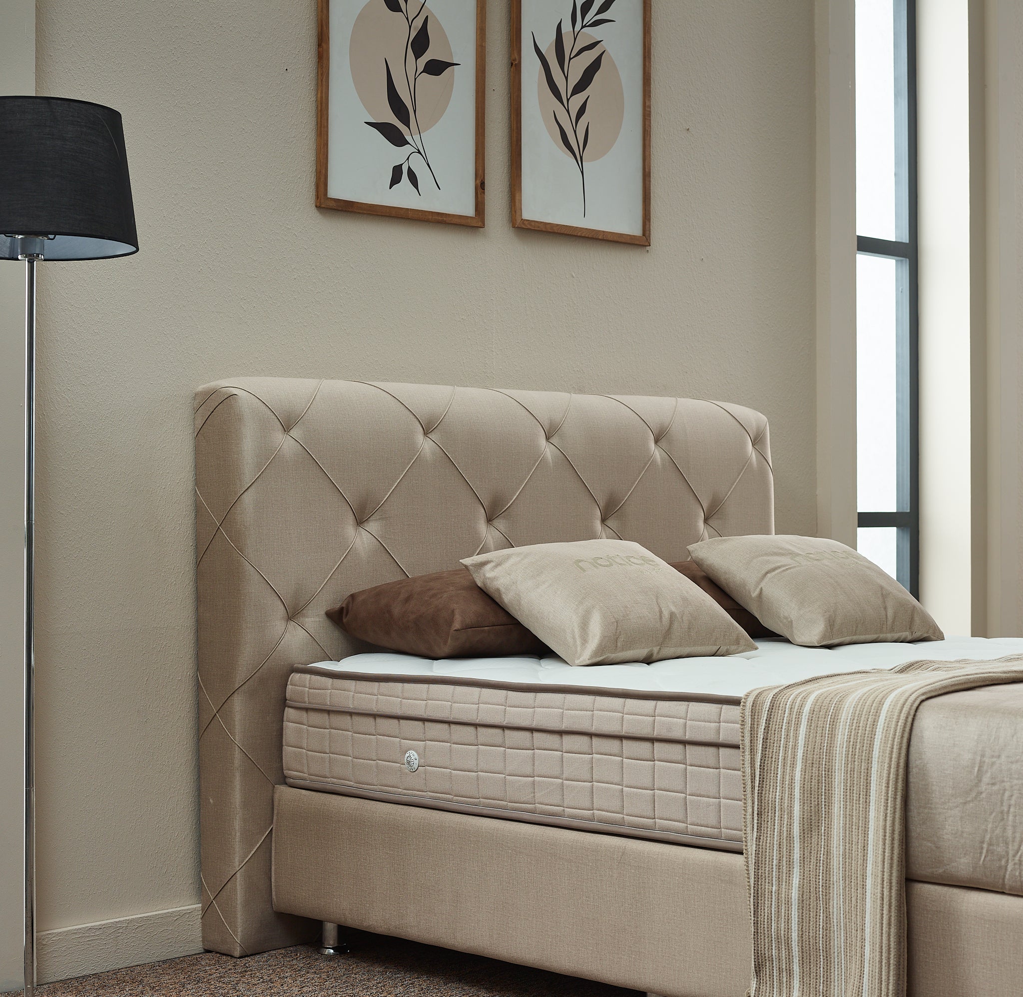 2BM - Boxspring Almi - Met opbergruimte - Stof - Taupe - 180x121x200cm